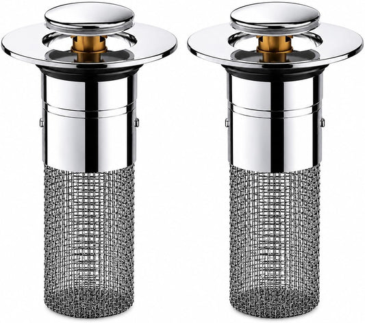 Stainless Steel Sink Drain Strainer Basket, Fine Mesh Kitchen Sink Filter with Hair Catcher, Anti-Clog Food Debris Catcher, Removable Basket, 5.9 cm Flange, 3 cm Filter Diameter