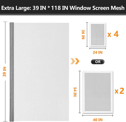 Secopad Window Screen Door Repair Kit, 48" x 177" Screen Door Mesh Replacement Kit, Durable Fiberglass Mesh Roll with Tools for Windows Doors Patio and Porch Replacement, Black
