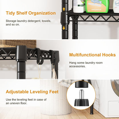 ULIFHOME U15 Over Washer and Dryer Storage Shelves, Laundry Above Washer Dryer Storage Rack Space Saver, 6-Tier Wire Shelf with 4 Hooks for Organization, 63.4"W x 17.3"D x 76.4"H, Holds 568lbs, White