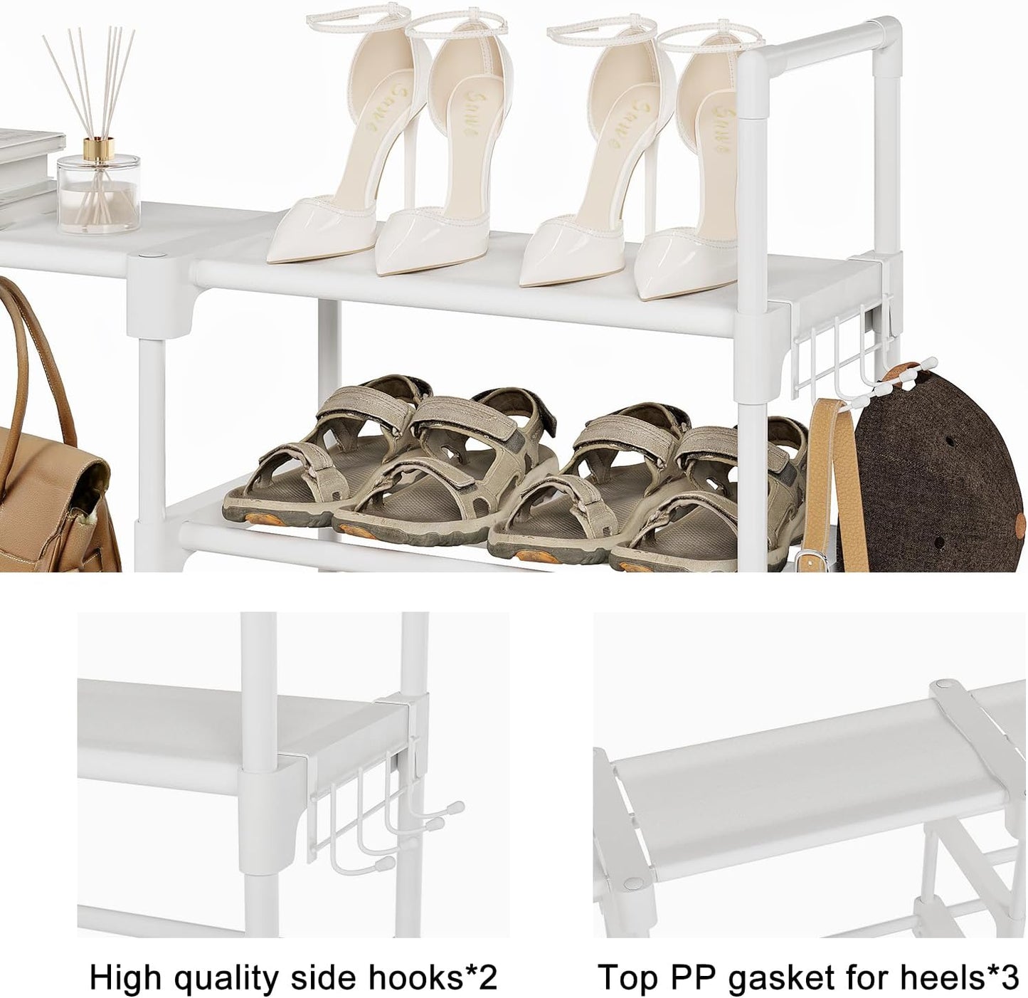 WOWLIVE 9 Tiers Large Shoe Rack Storage Organizer for Closet 50-55 Pairs Shoe Tower Unit Shelf Stackable Shoe Rack with Metal Pipes Plastic Connectors Black(SSS3B9)