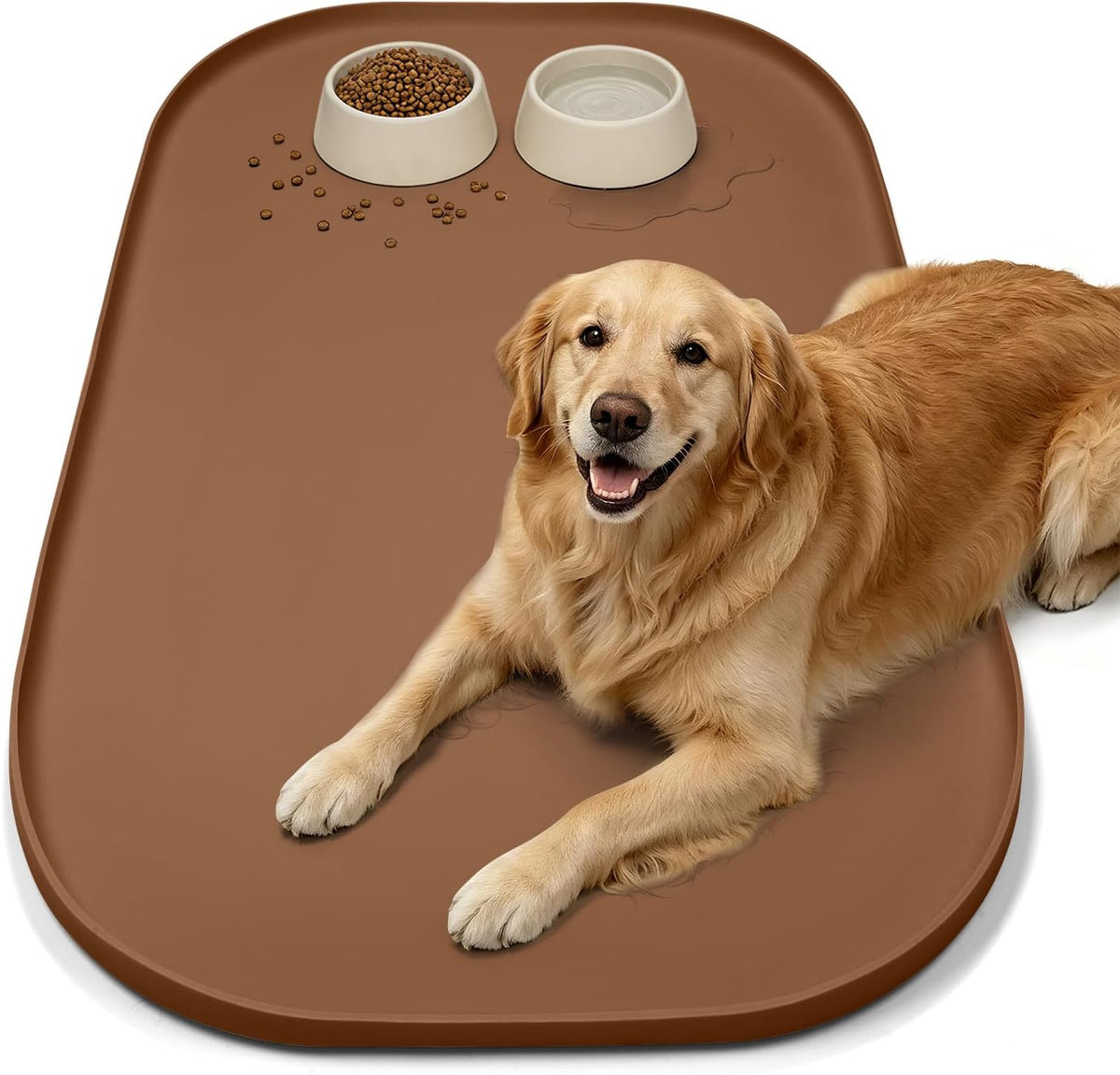 SMILOOL Silicone Pet Food Mat with Raised Edge for Food and Water Bowl, Dog Feeding Mats, Cat Food Trays for Floor Waterproof, Rubber Tray for Dogs and Cats, 19 x 12 x 0.7 Black