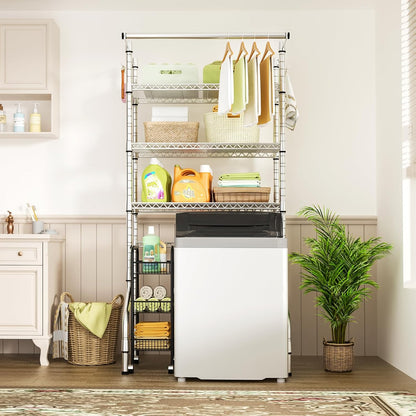 Ulif U11 Over Washer and Dryer Shelves, 3 Tiers Laundry Room Storage and Organizer Standing Shelf, Metal Freestanding Clothes Drying Rack, 33.9" W x 19.7" D x 77.6" H, Black