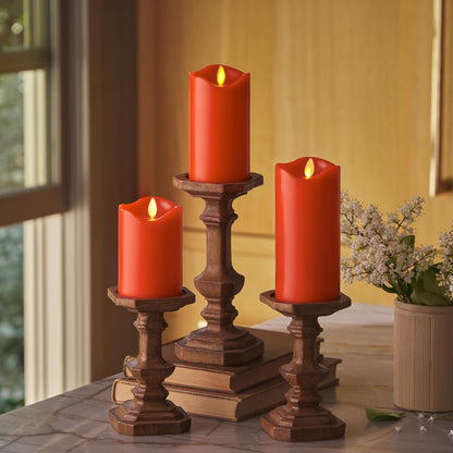 Matchless Candle Co. by Luminara Set of 3 Flameless LED Flickering Moving Flame Pillars (3" x 4.5", 5.5", 6.5"), Melted Unscented Real Wax Edge w/Smooth Finish, AA Battery Operated, Pearl Ivory
