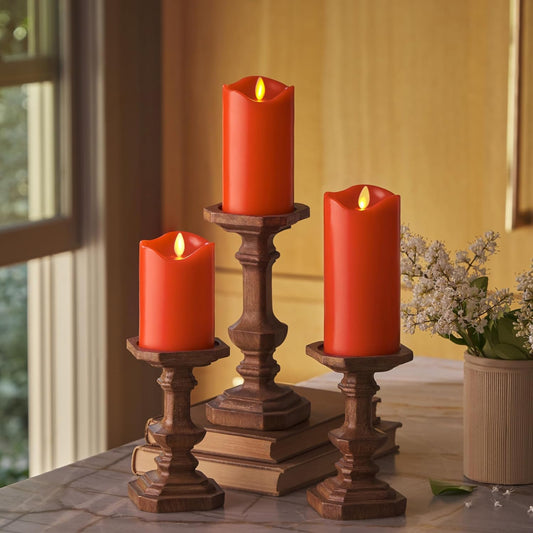 Matchless Candle Co. by Luminara Set of 3 Flameless LED Flickering Moving Flame Pillars (3" x 4.5", 5.5", 6.5"), Melted Unscented Real Wax Edge w/Smooth Finish, AA Battery Operated, Pearl Ivory