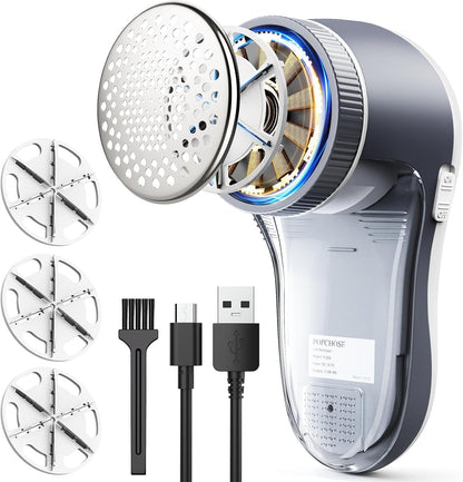 POPCHOSE Fabric Shaver, Lint Shaver for Clothing, Electric Lint Remover with 6-Leaf Blades, Sweater Defuzzer, Clothes Shaver for Couch, Furniture, Blanket, Remove Pilling, USB Rechargeable