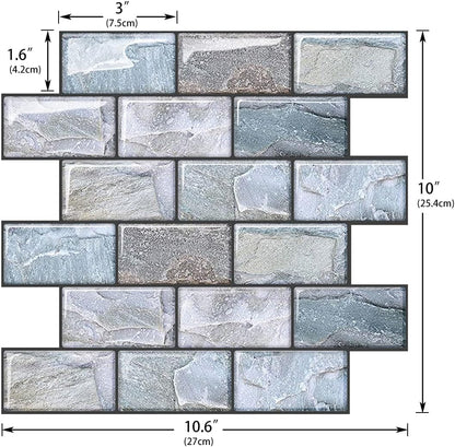Peel and Stick Backsplash for Kitchen, Peel and Stick Tile Kitchen, Back Splash Tile for Bathroom, 3D Brick Wall Tiles Subway Tiles, 10 Sheets 10" x10.6 ﻿