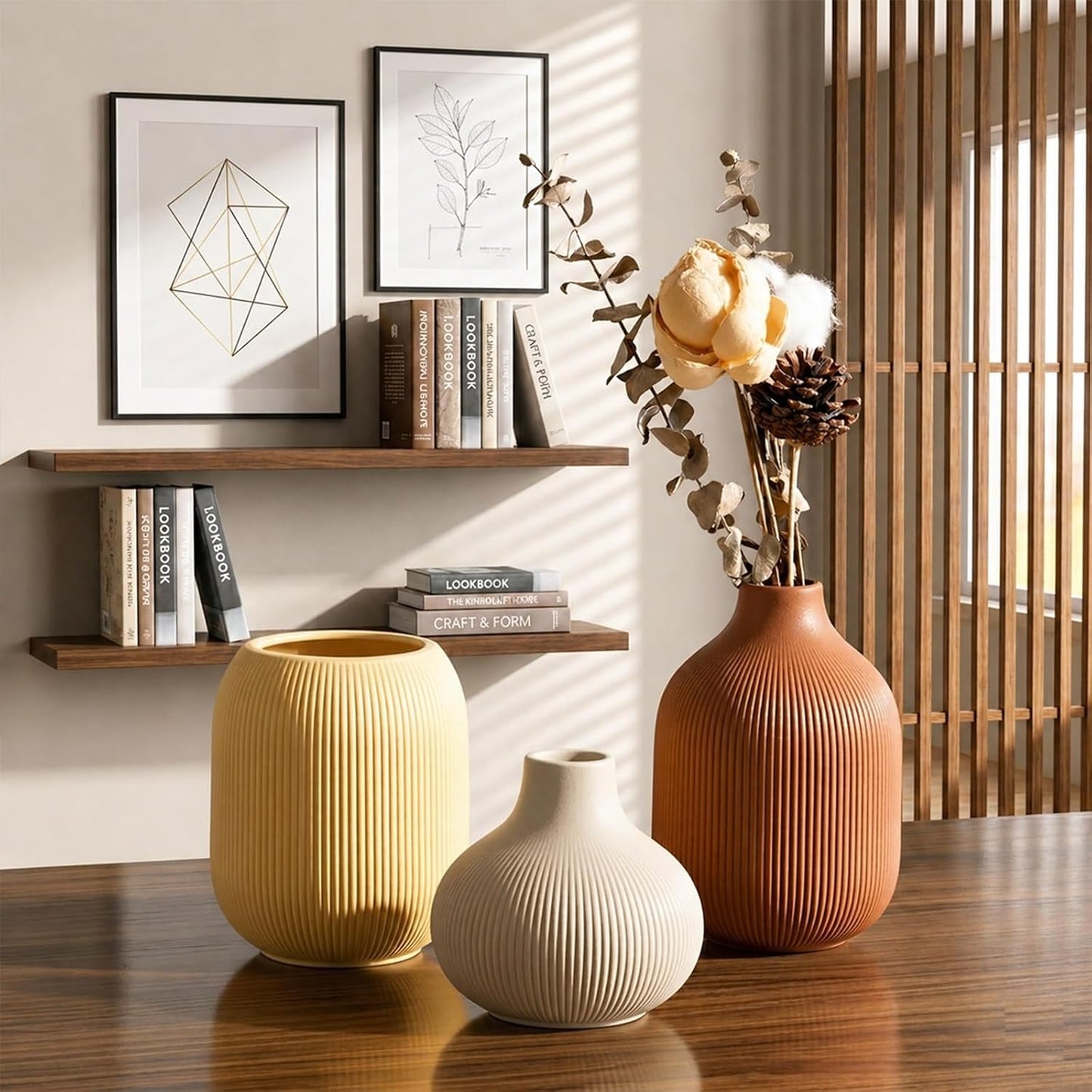 Ceramic Vase Set for Decor, Small Bud Vases, Pastel Decorative Vases for Table, Shelf, Living Room, Kitchen, Nursery, Dorm, (White)