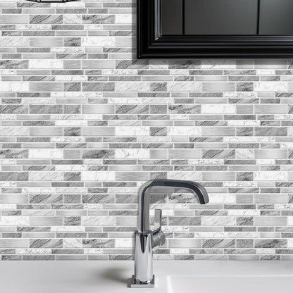 Heikki Peel-and-Stick Self-Adhesive Wall Tiles, 4.7×9.7-inch Kitchen & Bathroom Splashback Tiles, Marble Pattern Design (48-Piece Set) (Black-Gray)