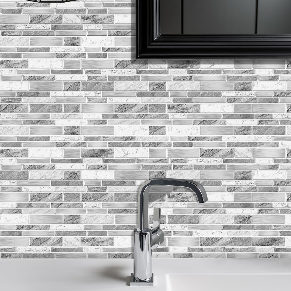 36 Sheets of Self Adhesive Marble Tile Wall Tiles Vinyl Sticker | 9.68 x 4.72in Water Resistant, Easy to Stick and Peel off, Suitable for DIY Decoration on Ceilings and Walls (Black)