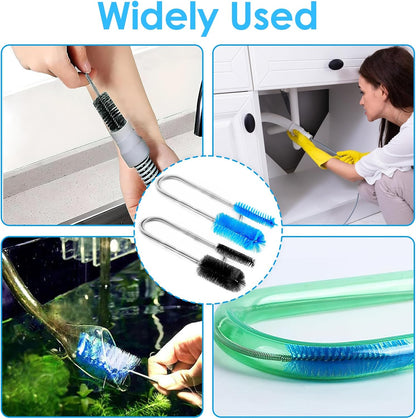 2 Pcs Flexible Drain Pipe Cleaning Brush, 36" Extra Long Double Ended Nylon Bristles and Stainless Steel Tube Cleaners, 2 Brush Head Sizes for Kitchen Sink, Pipe and Hose Cleaning (Black+Blue)
