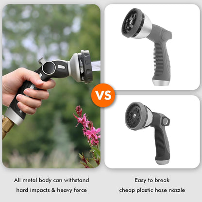 RESTMO Hose Nozzle Heavy Duty, Metal Water Hose Sprayer for Garden | 9 Spray Patterns, High Pressure, Thumb Flow Control, On/Off Valve, Ideal for Outdoor Lawn & Plant, Car & Pet, Black