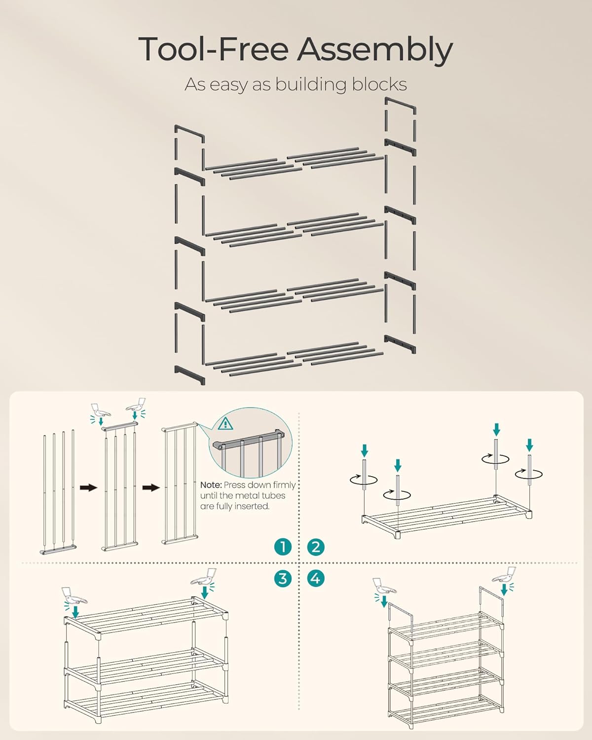 SONGMICS Shoe Rack, 6-Tier Shoe Organizer, Metal Storage Shelf, Upright or Upside Down, for 24-30 Pairs, Stackable, for Entryway, 11.8 x 36.2 x 42.7 Inches, Black ULSA306BH01