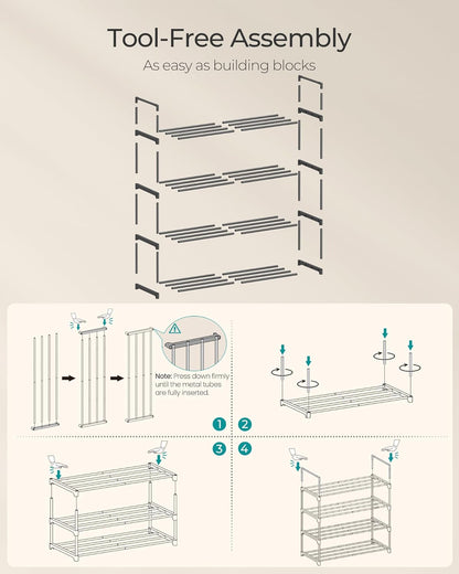 SONGMICS Shoe Rack, 6-Tier Shoe Organizer, Metal Storage Shelf, Upright or Upside Down, for 24-30 Pairs, Stackable, for Entryway, 11.8 x 36.2 x 42.7 Inches, Black ULSA306BH01