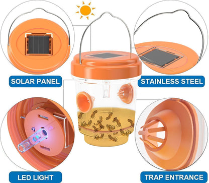 Wasp Trap Outdoor Hanging, Solar Powered Bee Trap Hornets Yellow Jacket Traps Reusable, Bee Wasp Catcher for Garden Patio Yard Orchard, 4 Packs