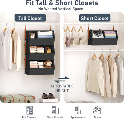 Hanging Closet Organizer Extra Large, Clothes Hanging Shelves for Closet with Divider, Collapsible Closet Storage System, Fabric Closet Hanging Organizer for Home, Dorm, Rv, ,Handbags, Underwear, Sock
