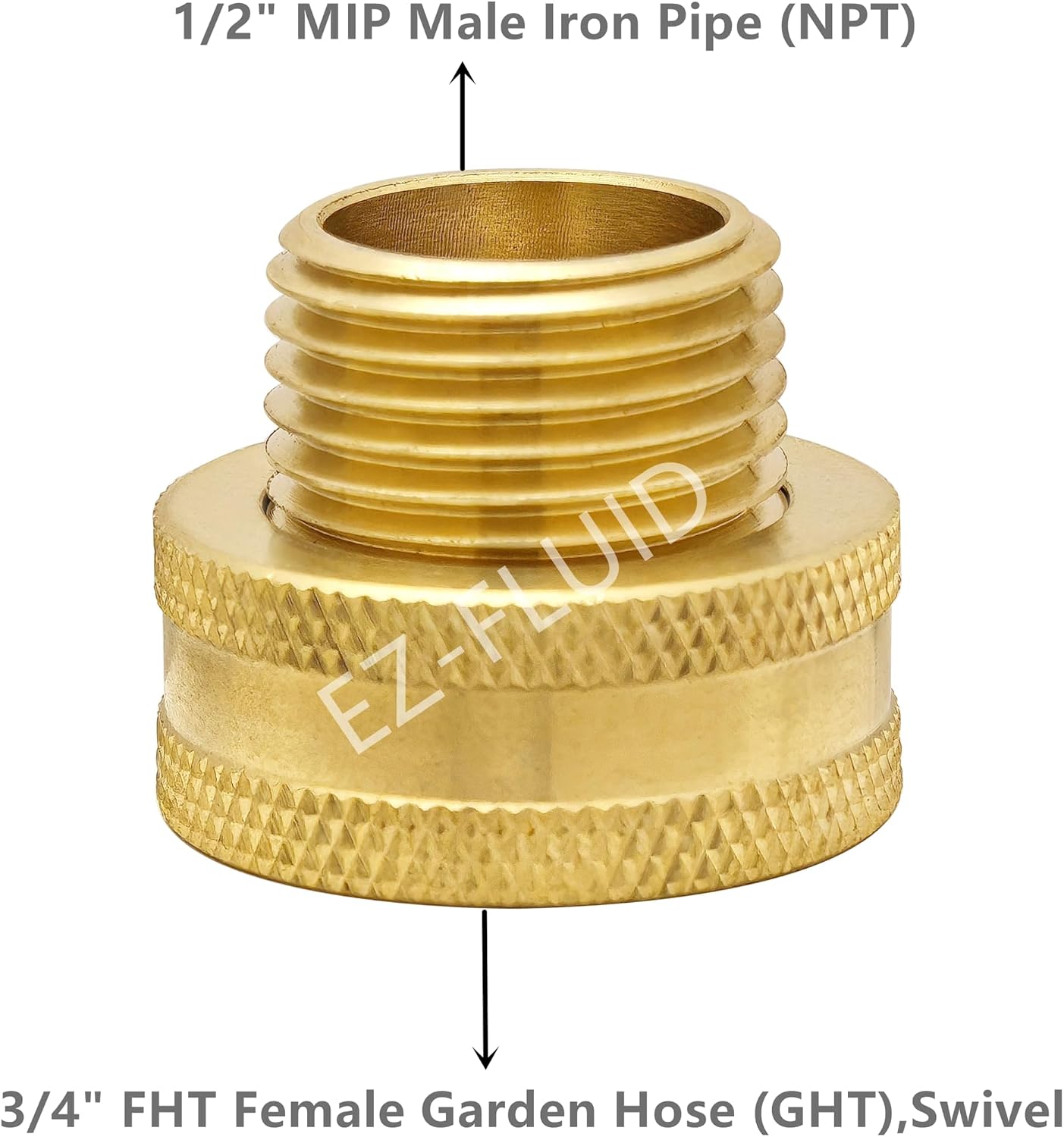(1) EZ-FLuid 3/4" FHT Female Garden Hose Wye Two way Splitter, Heavy Duty Brass Hose Y Splitter with 1/4Turn Shutoff Ball Valve,2-way 3/4"GHT Threads Connector For outside faucet and hose bibb spigot