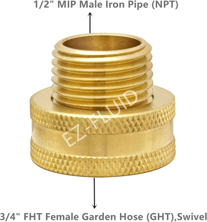 (1) EZ-FLuid 3/4" FHT Female Garden Hose Wye Two way Splitter, Heavy Duty Brass Hose Y Splitter with 1/4Turn Shutoff Ball Valve,2-way 3/4"GHT Threads Connector For outside faucet and hose bibb spigot