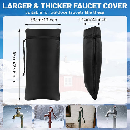 Outdoor Faucet Covers for Winter, 13" W x 25.6" H faucet covers with 420D Waterproof Oxford Fabric, Reflective Strips（1 Pcs, Black）