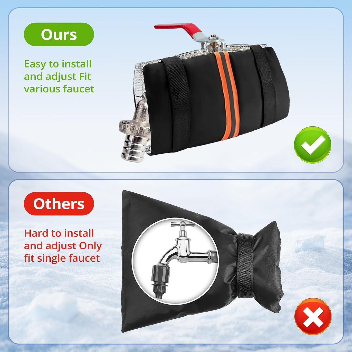 Outdoor Faucet Cover for Winter Freeze Protection with Reflective Strip, Reusable &Waterproof Water Faucet Insulation Wrap for Garden & Yard