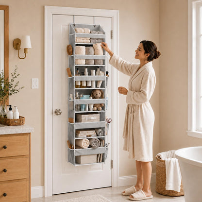 HOMELUX THEORY UPGRADED 6 Tiers Over The Door Organizer Hanging - 100D EXTRA THICK & 50lbs HUGE CAPACITY, 12 Side Mesh Pockets Over The Door Shoe Organizer, Hanging Closet Organizer (Ivory, 1pc)