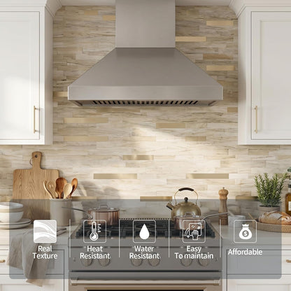 Yipscazo 2026 New Upgrade 11.34" X 11.57" Peel and Stick Backsplash, Stick on Backsplash Tiles for Kitchen, Bathroom, Fireplace (10 Sheets, Beige Rocks + Rose Gold)