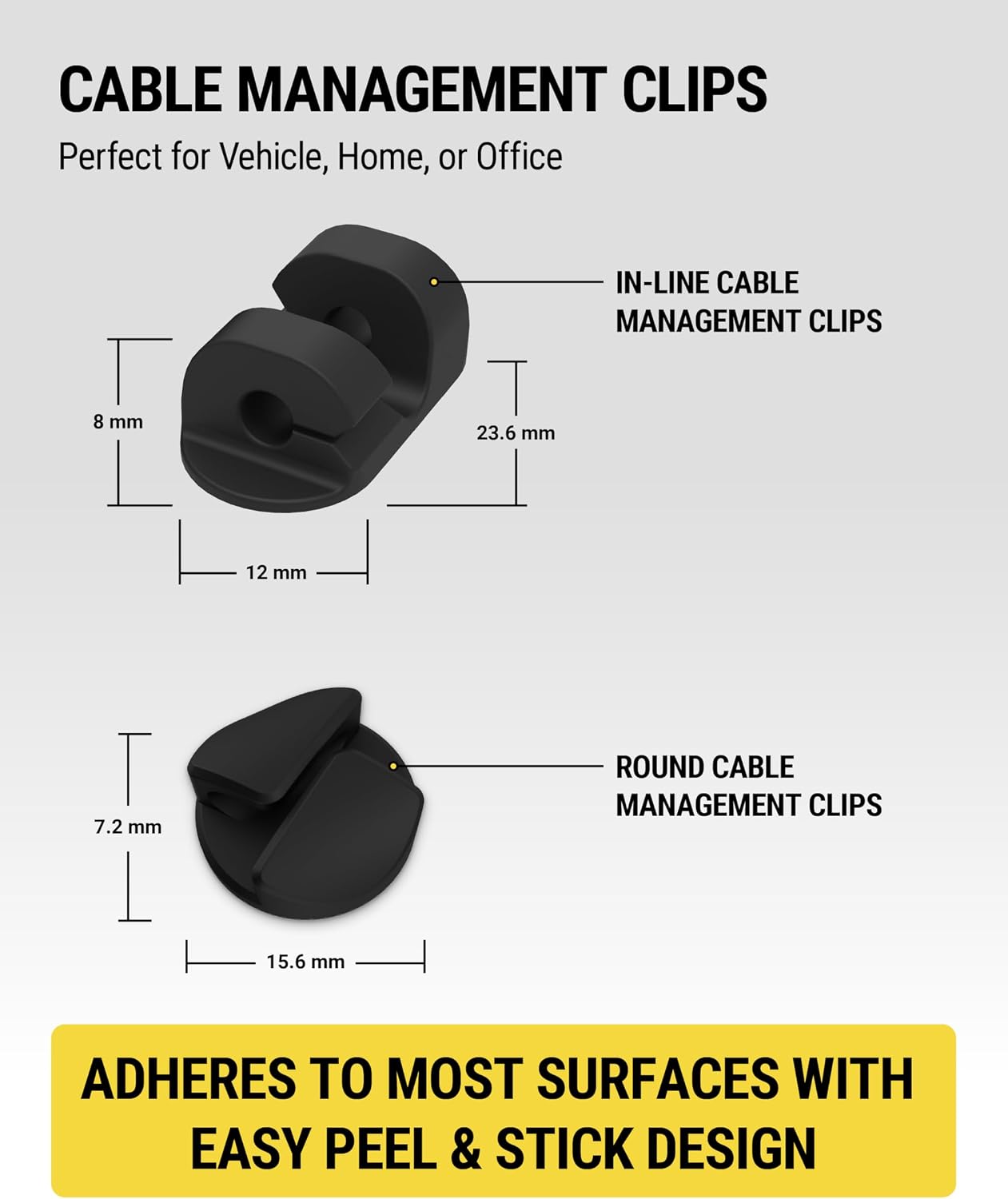 Scosche CMAR-6PKRP Cable Management Kit, 6-Pack of Black Adhesive Cable Clips for Phone Charging Cables, Charger Cords, Wire Organizer and Cord Holders for Desk, Nightstand, Car, Home, Computer