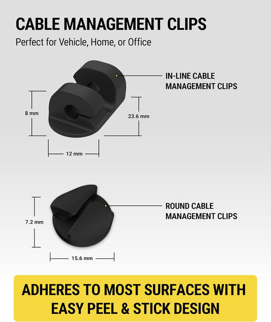 Scosche CMAR-6PKRP Cable Management Kit, 6-Pack of Black Adhesive Cable Clips for Phone Charging Cables, Charger Cords, Wire Organizer and Cord Holders for Desk, Nightstand, Car, Home, Computer