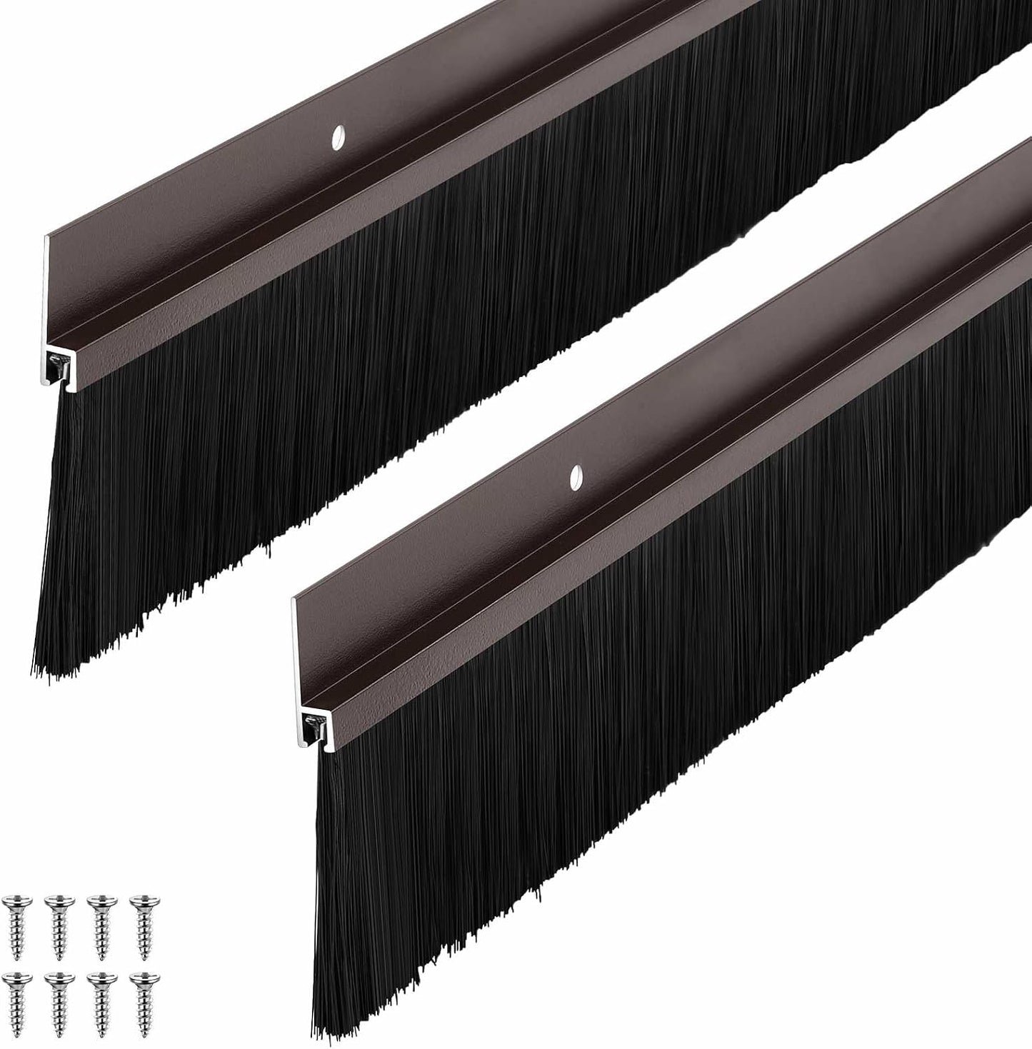 Frienda 2 Set Door Brush Bottom Sweep Brush Weather Stripping Aluminum Door Seal with Screws for Gaps up to 1 Inch, for Home, Commercial Gate, Fill Gaps Dust, Debris (1 x 36 Inch,Gray)