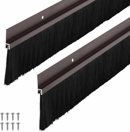 Frienda 2 Set Door Brush Bottom Sweep Brush Weather Stripping Aluminum Door Seal with Screws for Gaps up to 1 Inch, for Home, Commercial Gate, Fill Gaps Dust, Debris (1 x 36 Inch,Gray)
