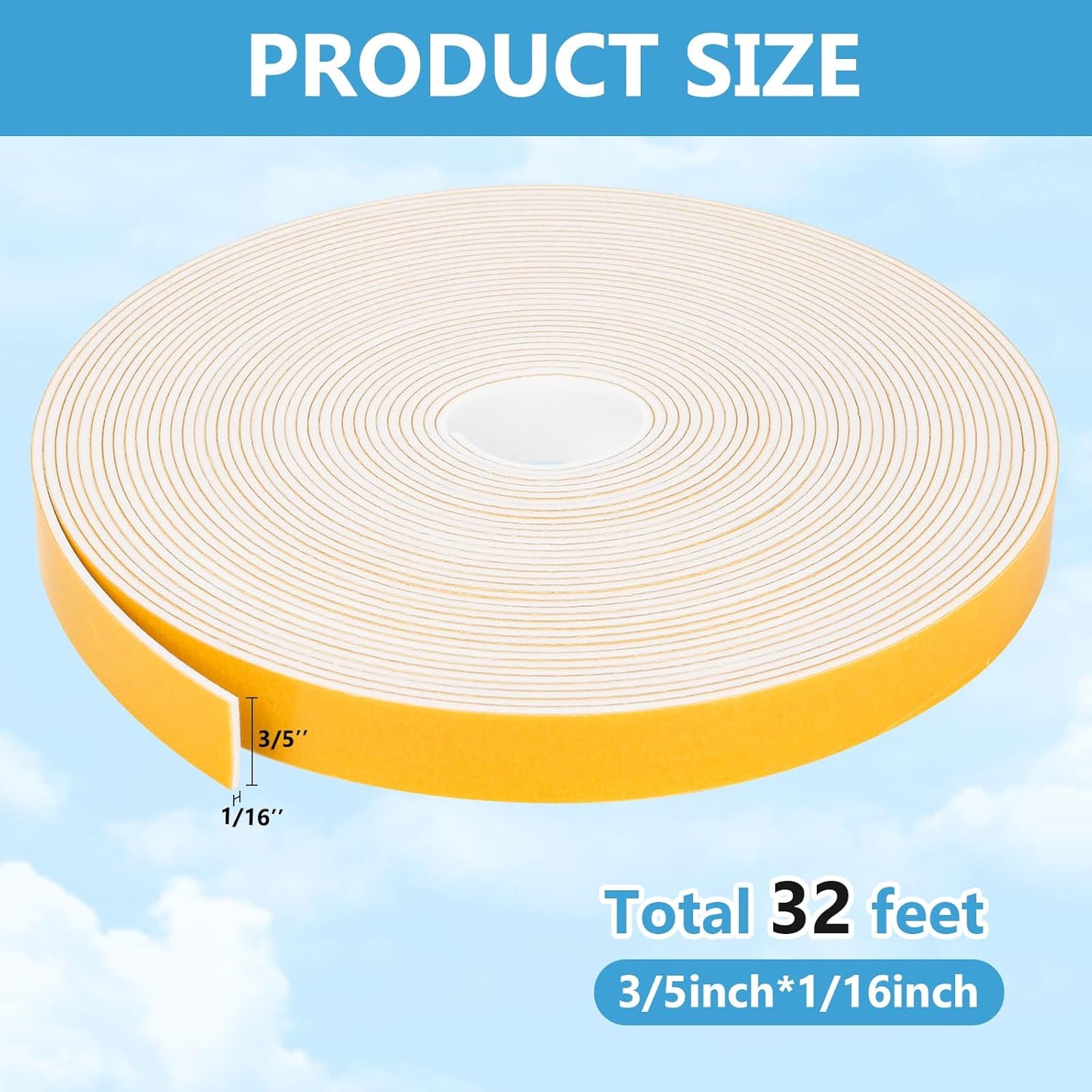16Feet Weather Stripping Seal (1/2 Inch X 1/4 Inch) for Door Window, High Density Foam Tape, Soundproofing, Insulation Strip, Door Sealers for Door Frame- White
