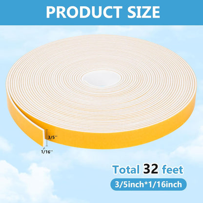 16Feet Weather Stripping Seal (1/2 Inch X 1/4 Inch) for Door Window, High Density Foam Tape, Soundproofing, Insulation Strip, Door Sealers for Door Frame- White