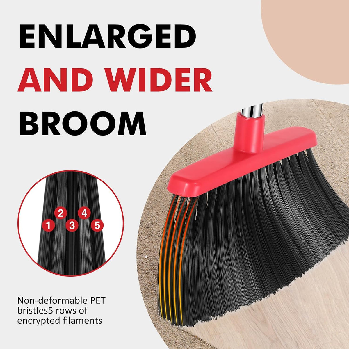 Heavy Duty Broom, 55 Inch Long Handle Outdoor Large Angle Brooms, Commercial Broom for Sweeping Indoor, for Home Garage Kitchen Office Courtyard Lobby Patio Lawn Concrete，Black