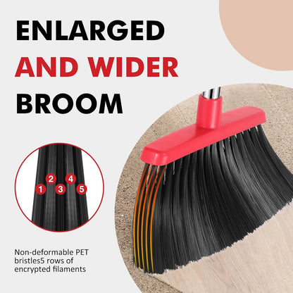 Heavy Duty Broom, 55 Inch Long Handle Outdoor Large Angle Brooms, Commercial Broom for Sweeping Indoor, for Home Garage Kitchen Office Courtyard Lobby Patio Lawn Concrete，Black