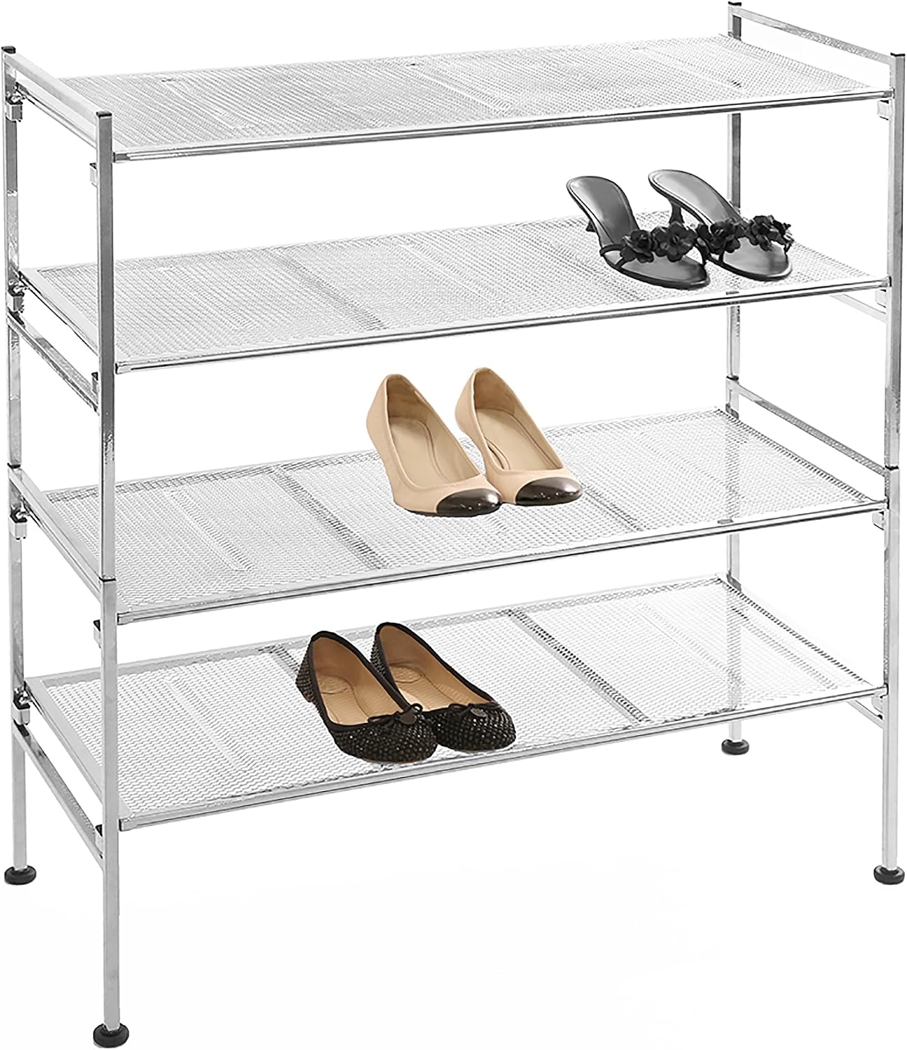 Seville Classics Sturdy Freestanding Storage Shelf for Bedroom, Closet, Entryway, Dorm Room Organizer Stackable Durable Metal Shoe Rack Ash Gray Slat, 3-Tier