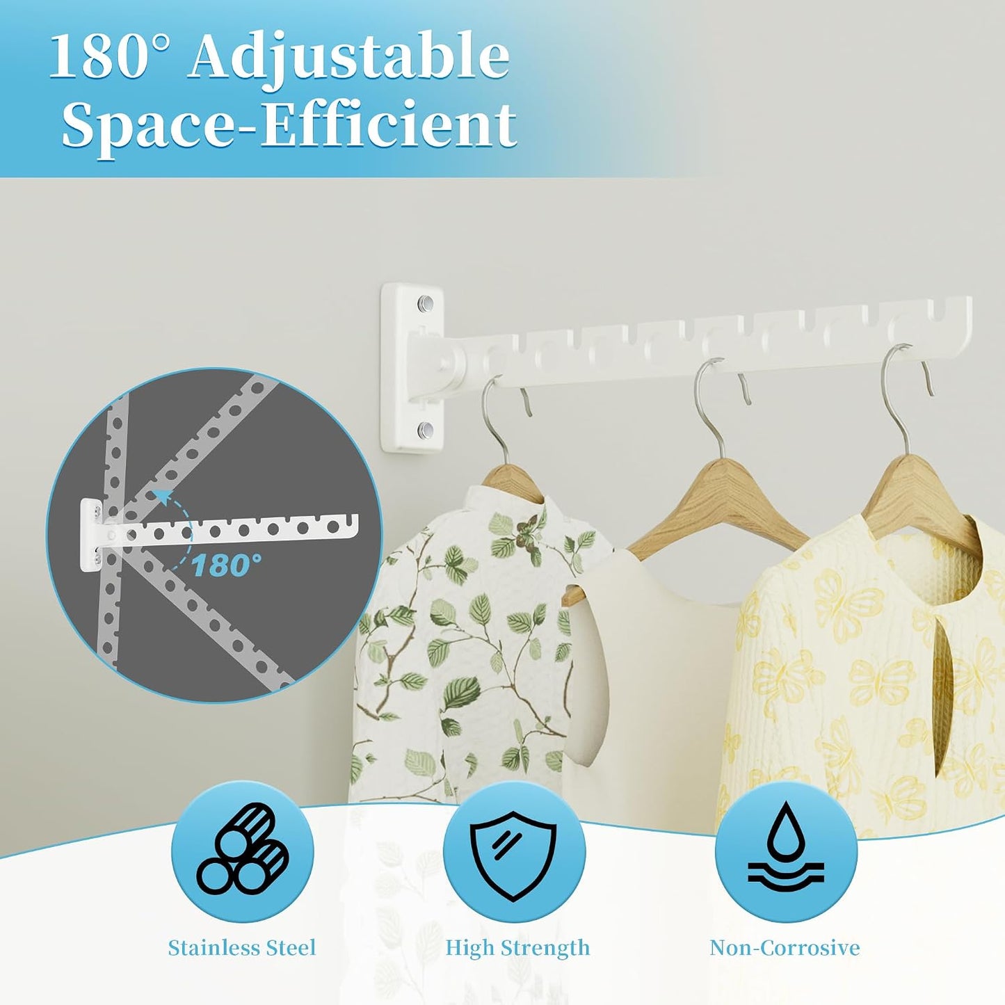 Alise Clothes Drying Racks Wall Mounted Coat Hangers,Black,2 Pcs | Foldable Hangers Clothes Hook Closet Storage Organizer,Swivel Space Saving Clothes Hanger Rack for Bedroom Bathroom Laundry