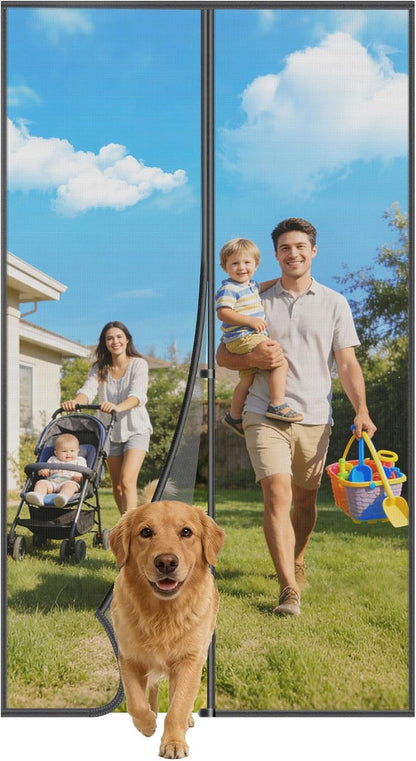 Magnetic Screen Door - 38"x83" Heavy Duty Mesh for Entry Front Back Patio Sliding Door, Self Sealing Hands Free, Bug Proof, Windproof Clips, No Drill Easy Install, Pet & Child Friendly, Black