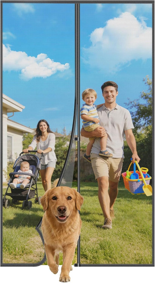 Magnetic Screen Door - 38"x83" Heavy Duty Mesh for Entry Front Back Patio Sliding Door, Self Sealing Hands Free, Bug Proof, Windproof Clips, No Drill Easy Install, Pet & Child Friendly, Black