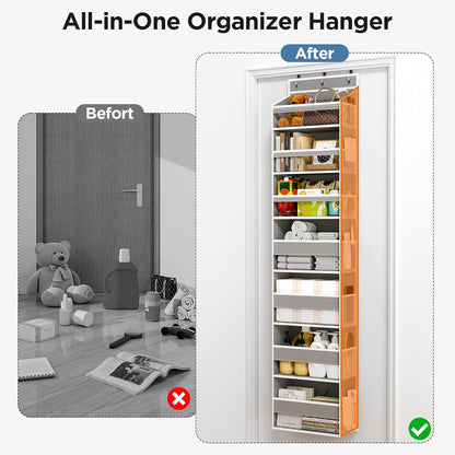 6 Tiers Over The Door Organizer, Heavy Duty Hanging Organizer Storage with Large Capacity Pockets, Behind Door Storage Hanging Shelves for Closet Wall Bathroom Bedroom Nursery Pantry, 1 Pack Grey