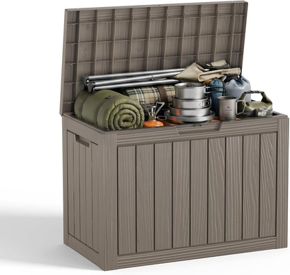 EasyUp 50 Gallon Outdoor Storage Box Waterproof Lockable Deck Boxes | UV Resistant Resin, for Garden Tools Cushions Patio Equipment, 300 lbs Capacity, Portable Design, Easy 16-Min Assembly