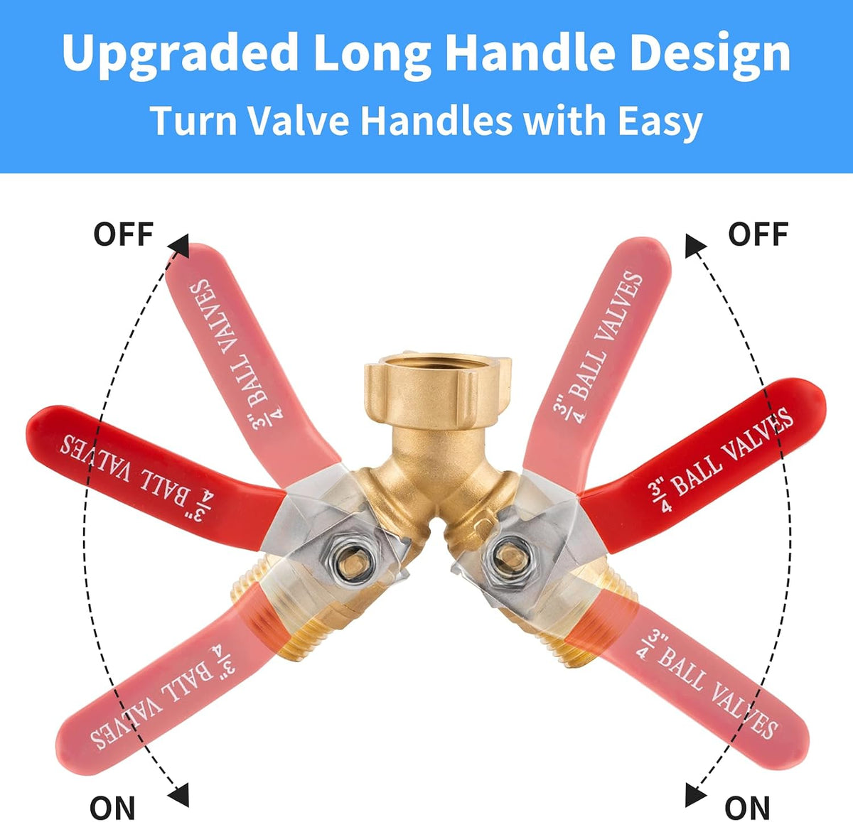Garden Hose Splitter 2 Way Heavy Duty, Solid Brass Faucet Splitter with Shutoff, Outdoor Full Flow Y Valve Water Hose Splitter Adapter With Long Handle 3/4" GHT Thread