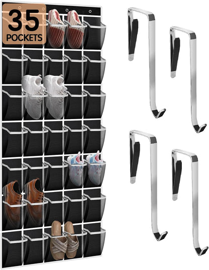 Kotkn 35 Compartment Over The Door Storage - Breathable Mesh Hanging Organizer with Large Pockets, Space Saving Design for Men & Women's Footwear, Closet, Bedroom （White）