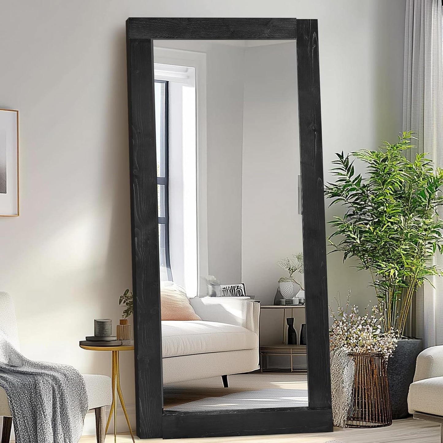 Solid Wood Full Length Mirror - 65"x22" Arched Floor Mirror, Free Standing & Wall Mounted - Elegant Design for Bedroom, Dressing Room, Hallway, Brown