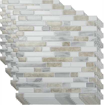 Art3d 10-Sheet Heavy-Duty Peel and Stick Backsplash, Waterproof Wall Tiles Stick on Kitchen Backsplash Living Space, Beige & White