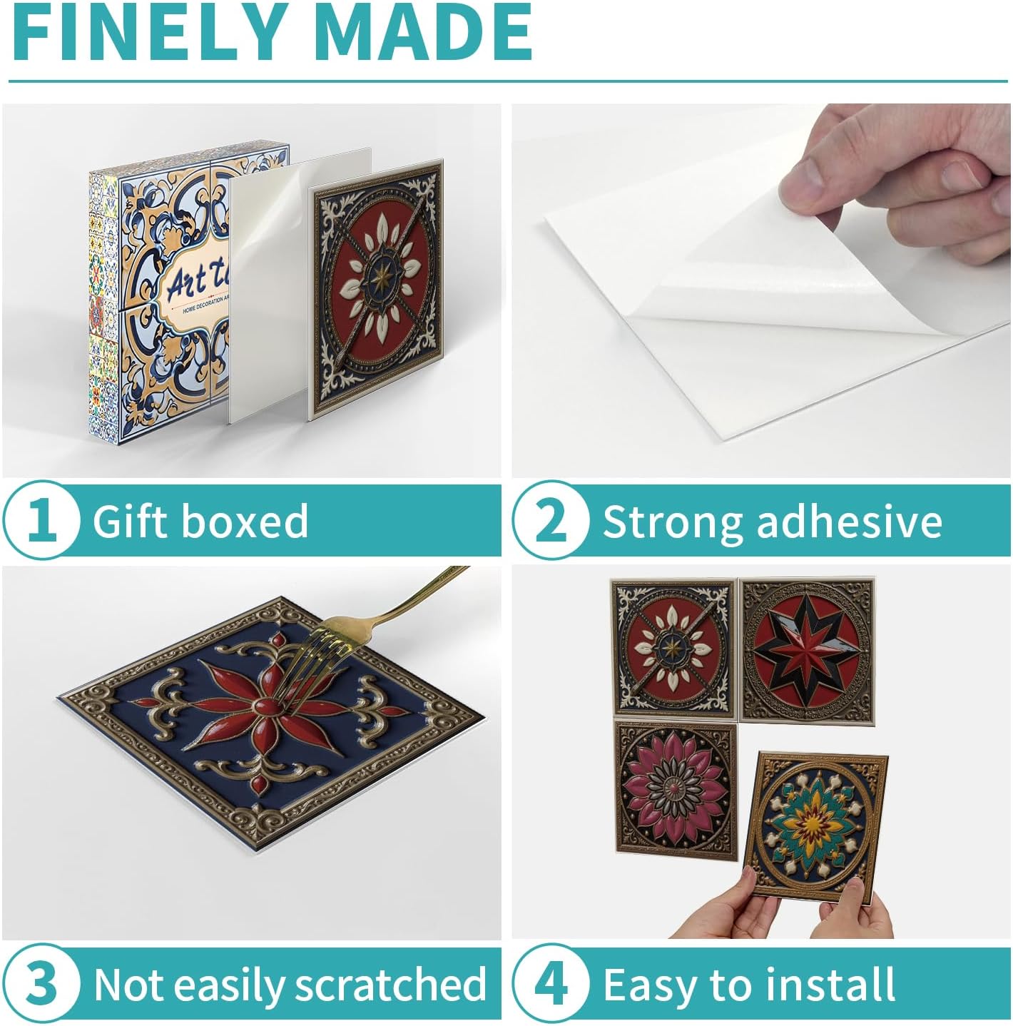 Peel and Stick Backsplash Tile Sticker for Kitchen and Bathroom Walls - 24 Removable 5.9"x5.9" Tiles, Waterproof