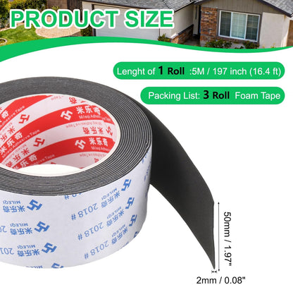 PATIKIL Sponge Rubber Foam Tape, 5/8" W x 1/8" t x 16.4ft l Self-Adhesive Foam Insulation Tape Weather Stripping for Window Door Soundproofing Weatherstrip AC Seal Strip, Black