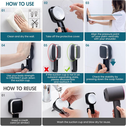 TAILI Suction Cup Razor Holder for Shower Wall 2 Pack, Versatile Suction Cup Hooks for Razor, Towel, Loofah, Squeegee, Cell Phone, Removable Damage-Free Hanging Shower Hook, Shaver Holder, Black