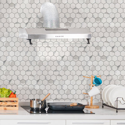 10-Sheet Heavy-Duty Hexagon Peel and Stick Backsplash, Thick Waterproof &Heat Resistant Stick on Wall Tiles, Slate Beige Mosaic for Kitchen & Bathroom, Strong Adhesive Permanent PVC Tiles