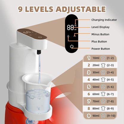 Electric Laundry Detergent Dispenser, USB-C Rechargeable Automatic Laundry Detergent Pump, 9-Level Adjustable, One-Press Dose, for All Liquid Detergent Containers-White