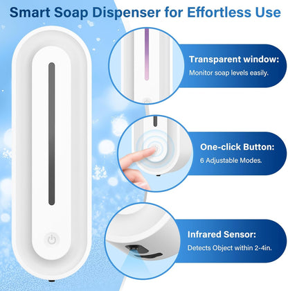 Automatic Soap Dispenser Wall Mount for Bathroom, 14.2oz Rechargeable Touchless Adjustable Auto Smart Foaming Hand Soap Dispenser for Bathroom,Kitchen,Office,Foam
