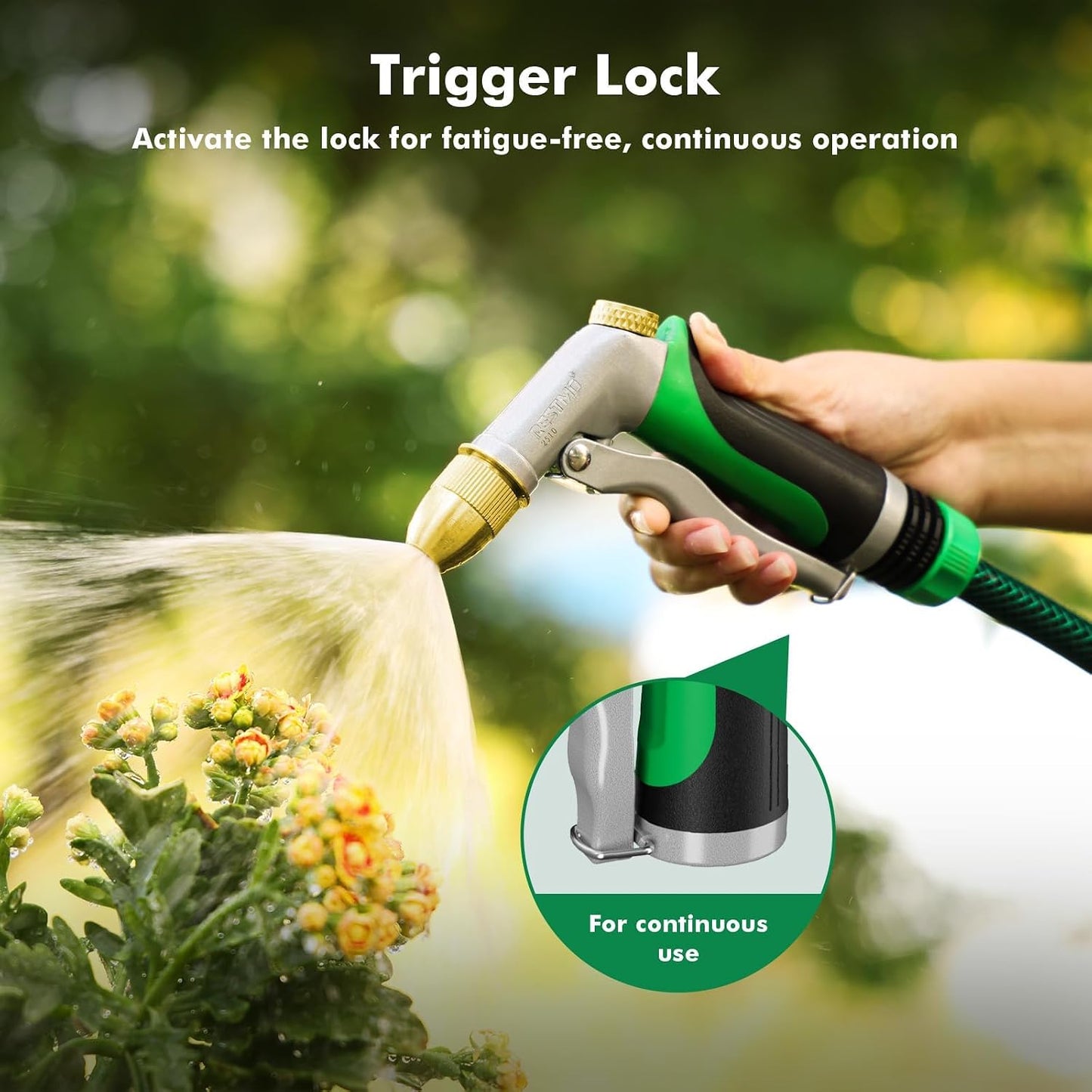 RESTMO Metal Water Hose Nozzle, Heavy Duty Garden Hose Sprayer for Outdoor | Adjustable Brass Spray Head, 4 Watering Patterns, Jet | Mist | Cone | Full, Leak-proof, Ideal for Lawn & Plant & Car, Green